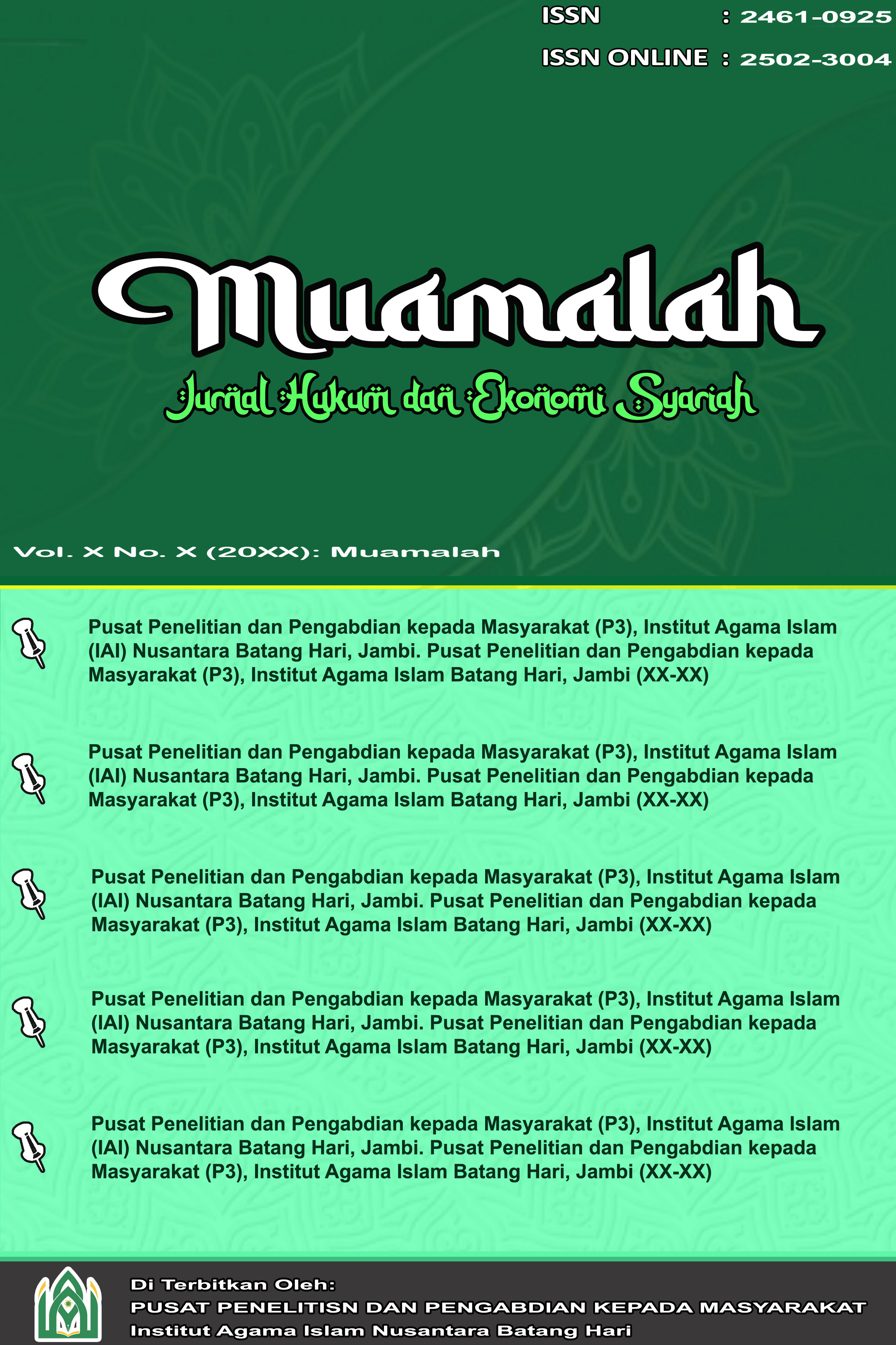 Jurnal Muamalah; Jurnal Hukum dan Ekonomi Syariah
